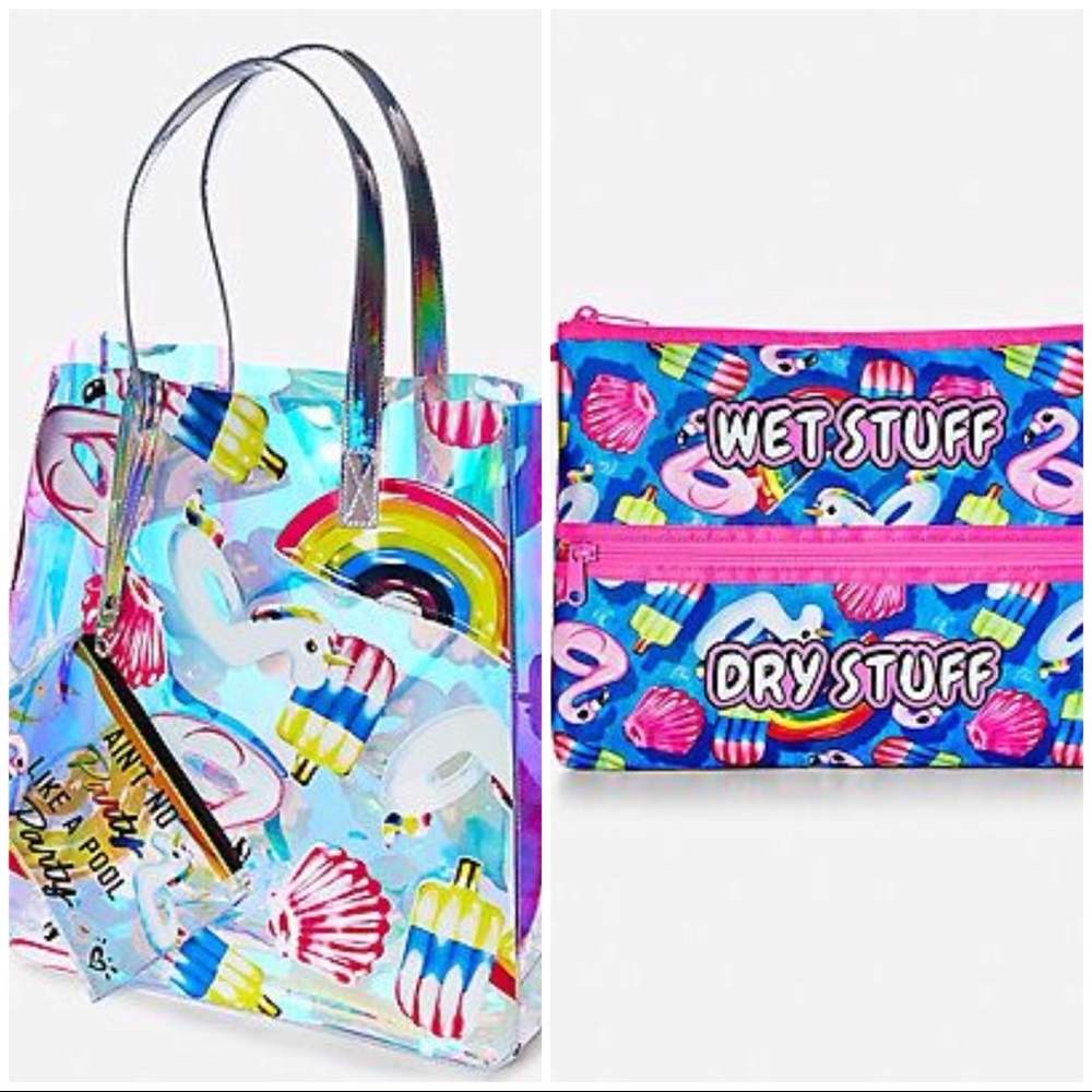 Justice HOLO Beach/pool bag W/matching bikini bag